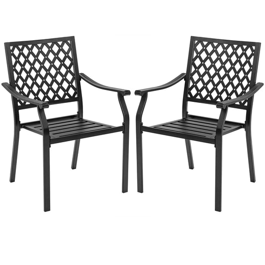 3 Pieces Patio Dining Set Stackable Chairs Armrest Table with Umbrella Hole