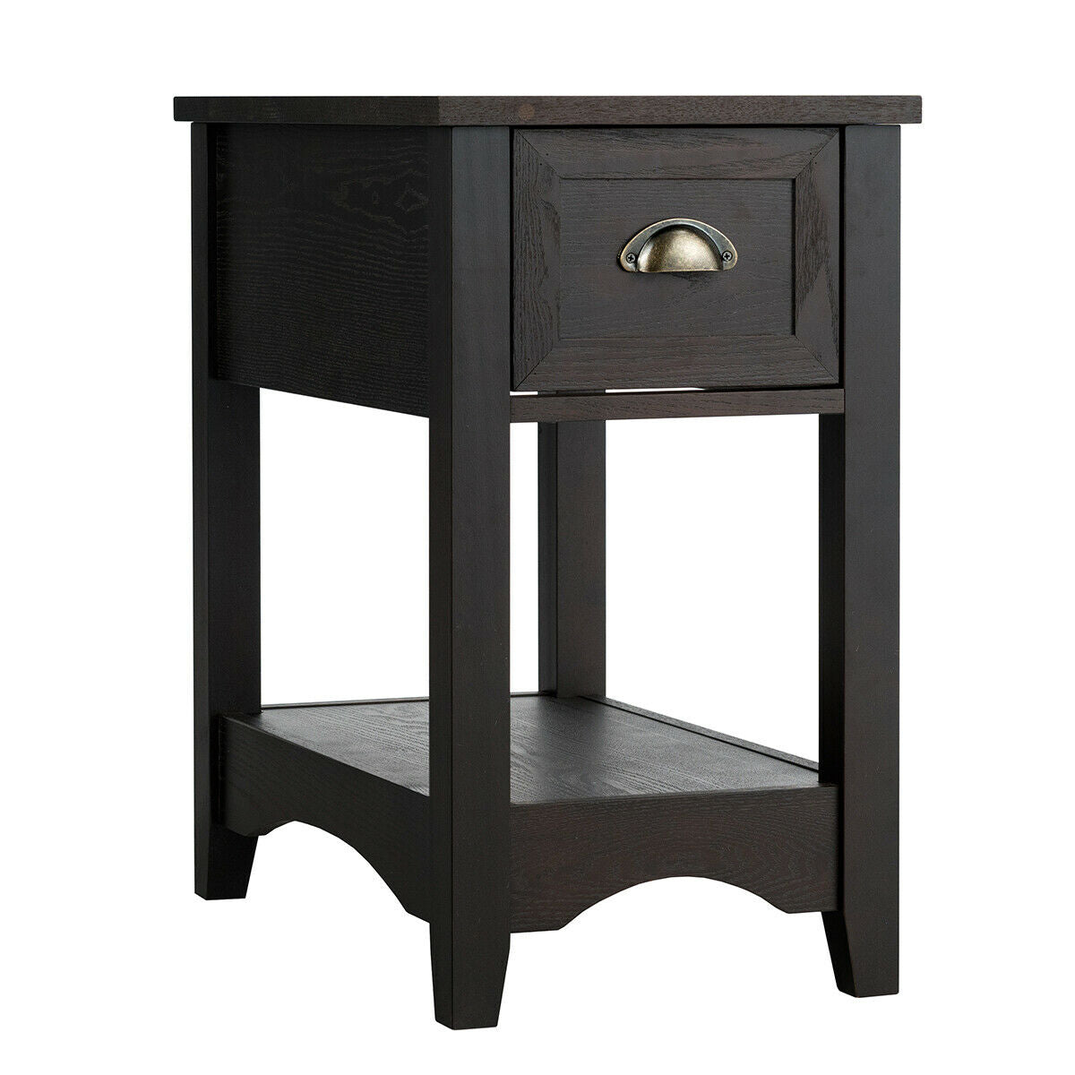 Contemporary Chair Side End Table Compact Table with Drawer Nightstand-Brown - Brown