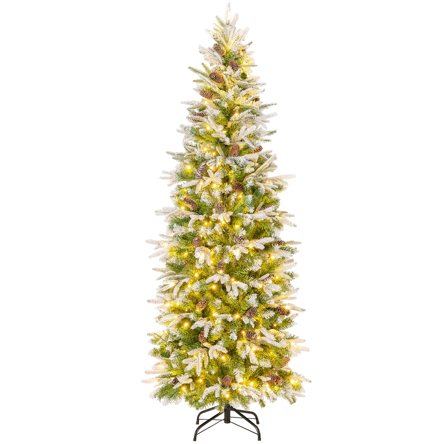 6/7.5/9 Feet Pre-Lit Artificial Christmas Tree Snow Flocked Hinged-7.5 Feet - 6 Ft