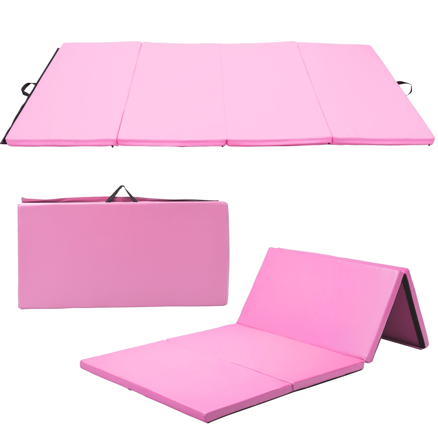 4-Panel Folding Gymnastics Mat with Carrying Handles for Home Gym-Navy - Pink