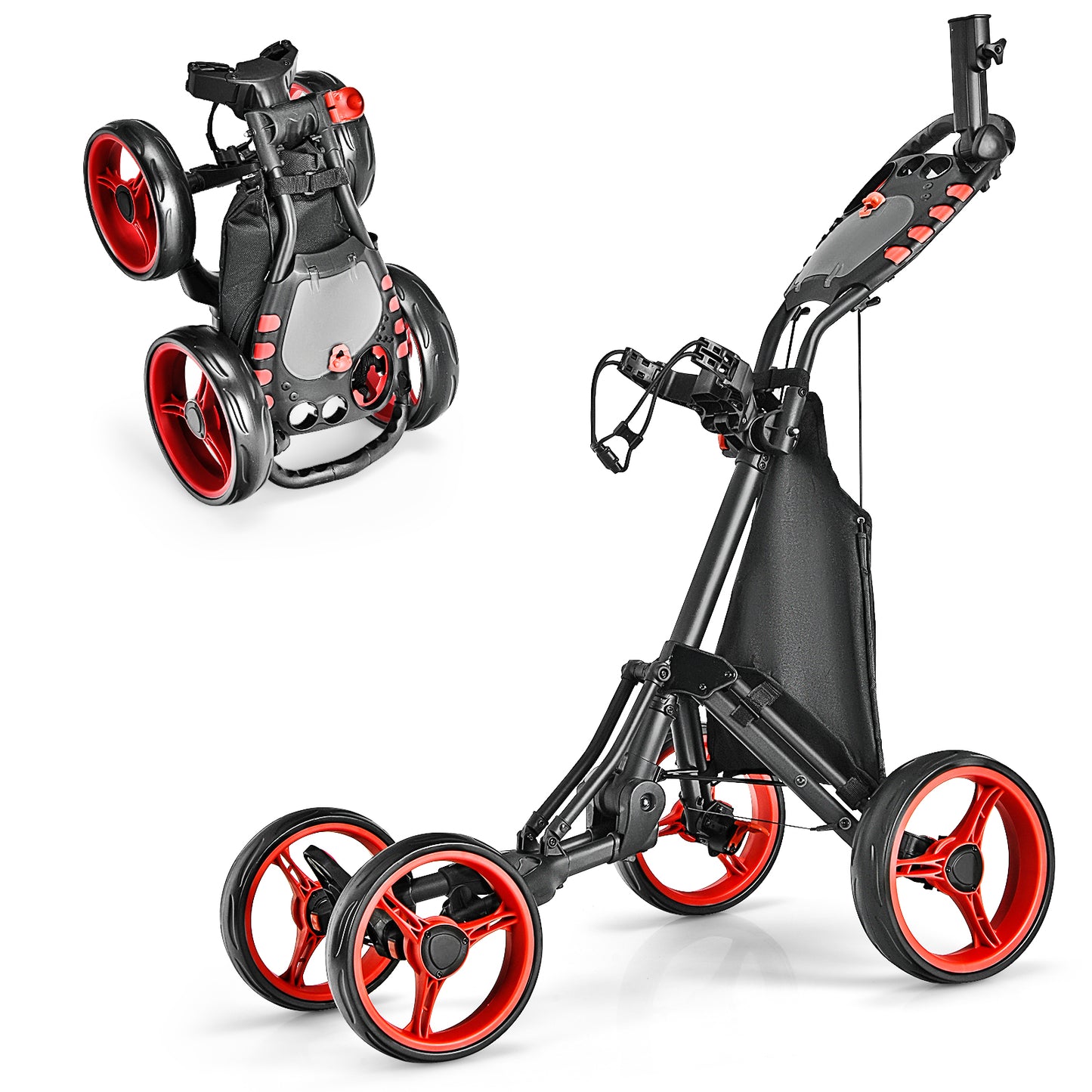 Golf Push Pull Cart with Foot Brake-Gray - Red