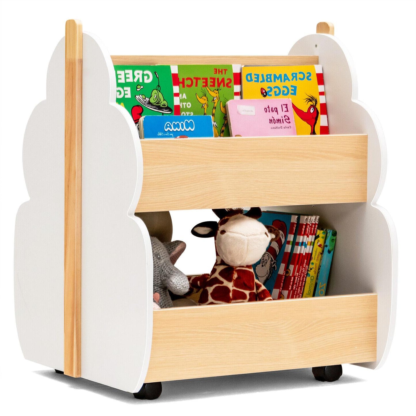 Kids Wooden Bookshelf with Universal Wheels White - Default