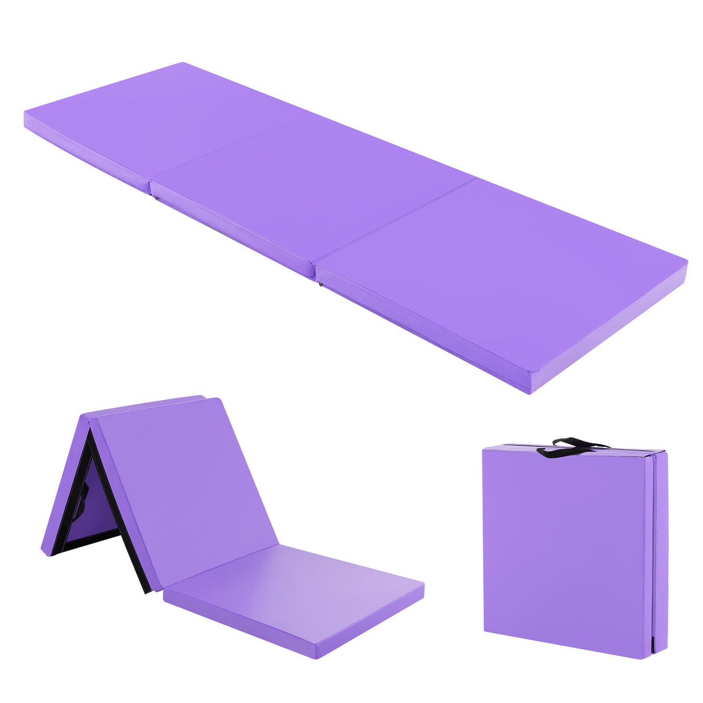 6 x 2 FT Tri-Fold Gym Mat with Handles and Removable Zippered Cover-Purple - Purple