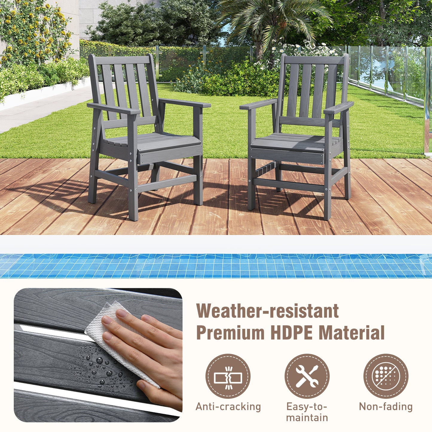 7 Pieces Patio Dining Set Outdoor HDPE Weather Resistant Table and Chairs Set-Grey