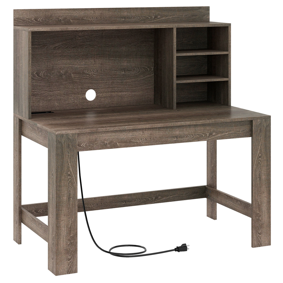 Modern Computer Desk with Hutch and Storage Shelves-Oak - Oak