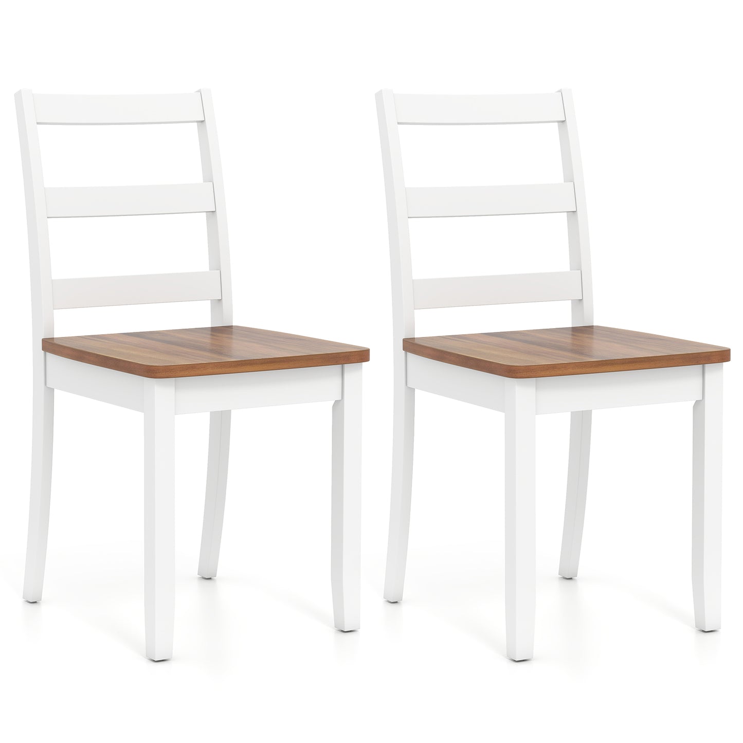 Set of 2 Wood Dining Chairs with Solid Rubber Wood Legs-Brown - Rustic Brown