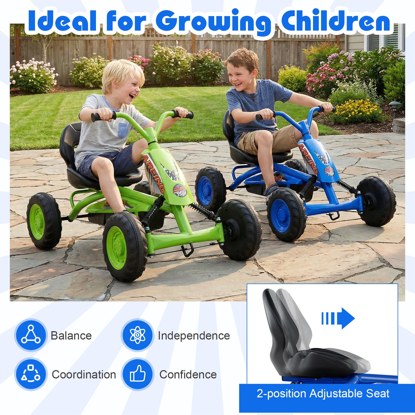 Go Kart for Kids 4 Wheel with Steering Handlebars and Adjustable Seat-Navy