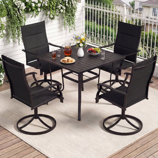 5 Pieces Outdoor Dining Set with 4 Swivel Chairs and 36 Inch Square Patio Table-Black