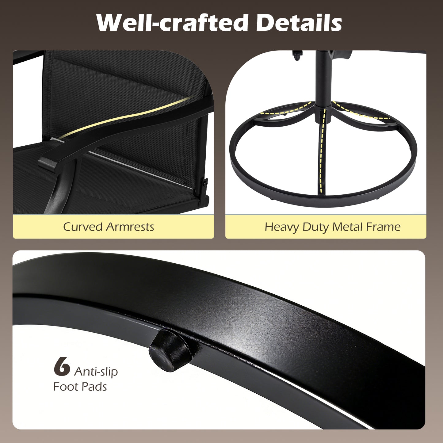 5 Pieces Outdoor Dining Set with 4 Swivel Chairs and 36 Inch Square Patio Table-Black