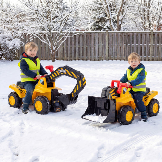 3-in-1 Ride on Excavator Bulldozer Detachable with Engine Sound and Helmet
