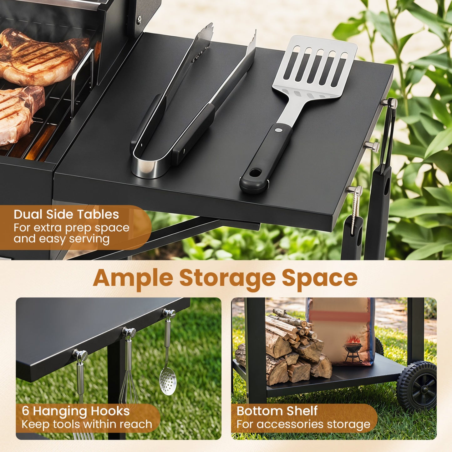 Charcoal Grill with Adjustable Chimney 284 sq.in