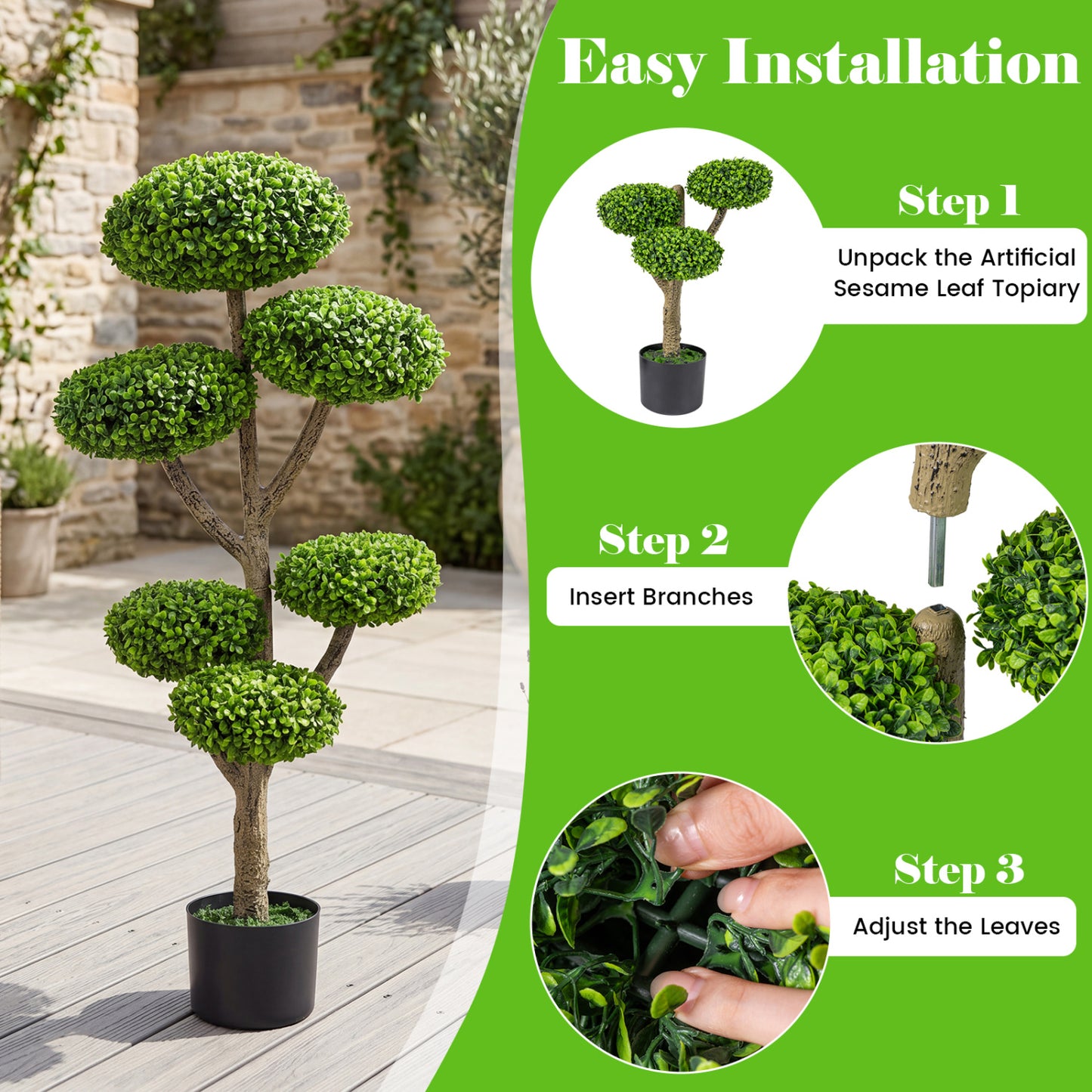 6-Ball Topiary Tree Set of 2 with Weighted Base
