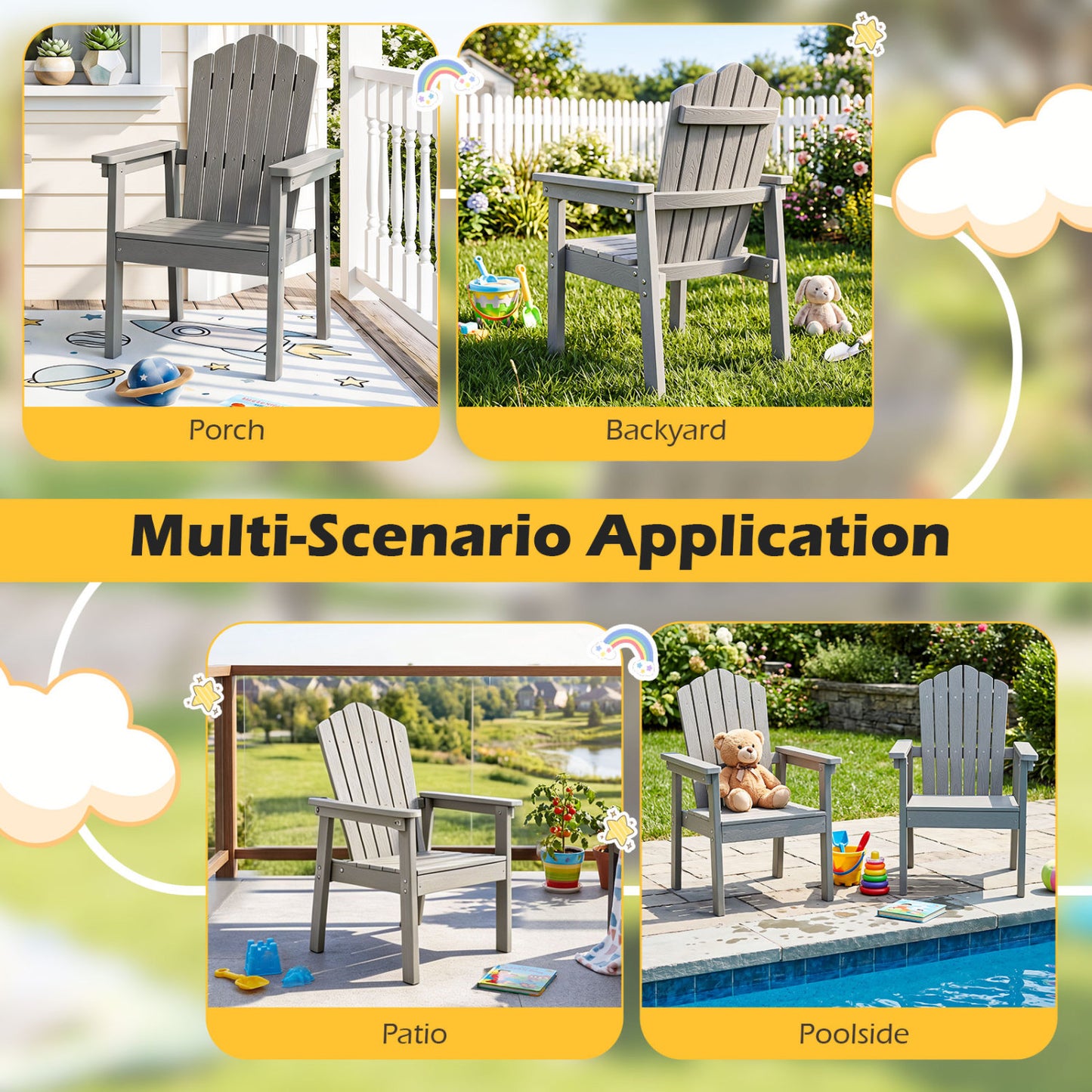 Adirondack Chair with High Backrest and Wide Armrests
