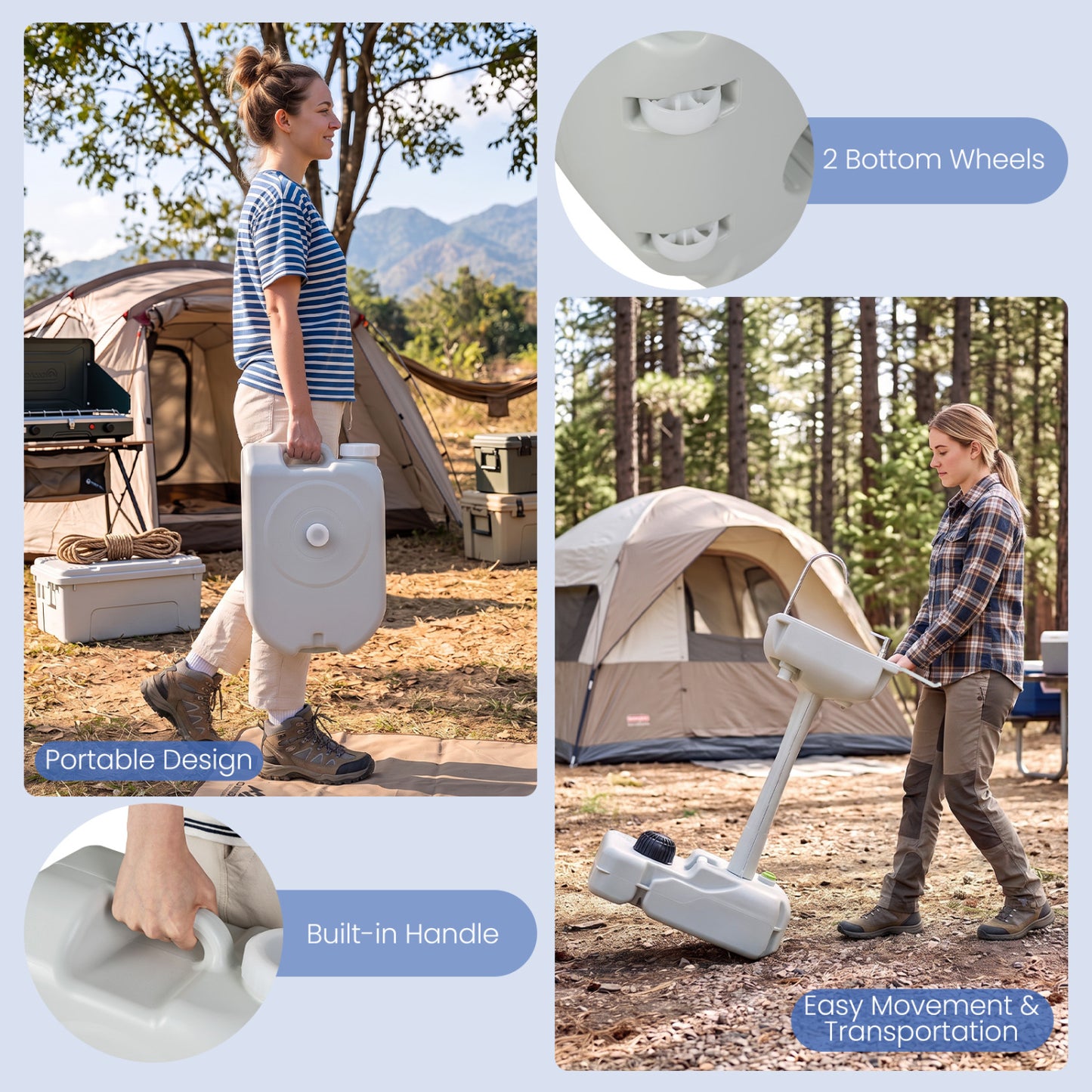 Portable Camping Sink with 4.5 Gal Tank and Rolling Wheels