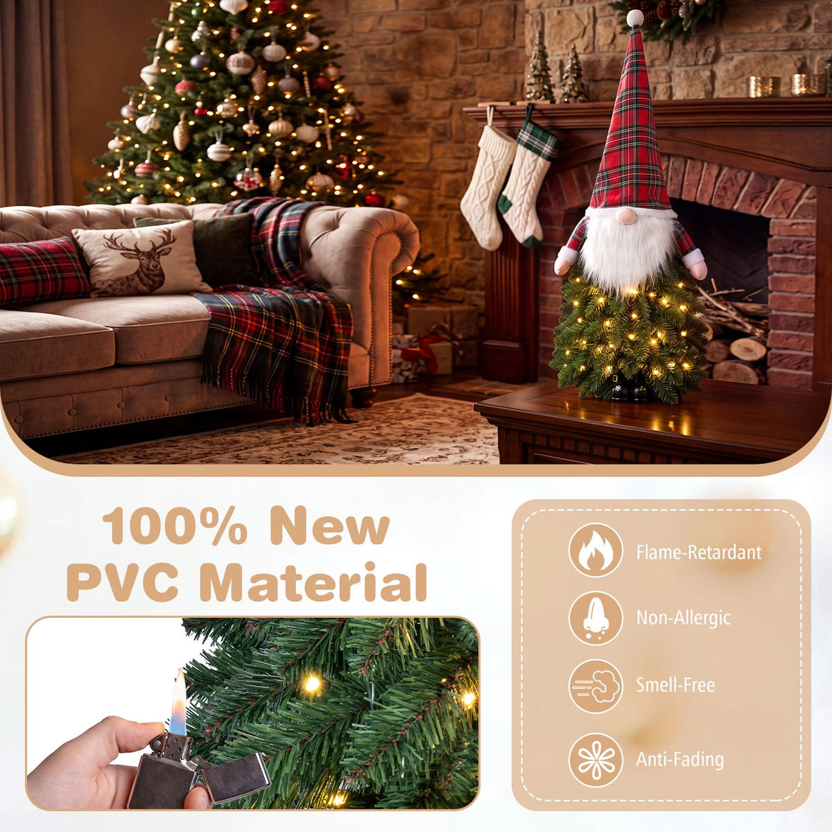 2 Pack 3 FT Pre-Lit Mini Tabletop Green and Red Artificial Christmas Tree Battery Operation