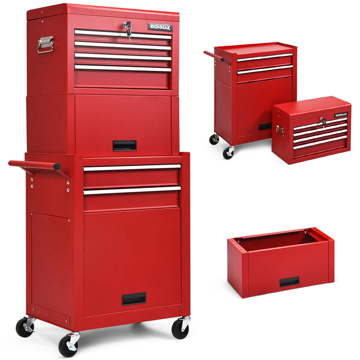 6-Drawer Tool Chest with Heightening Cabinet-Black - Red