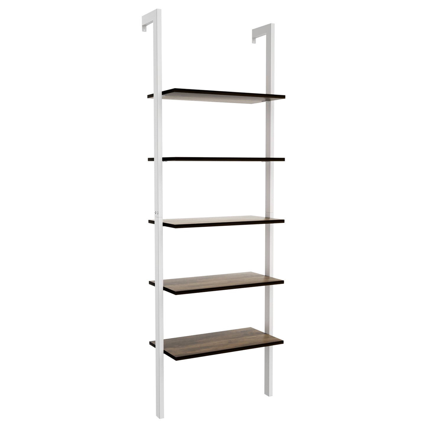 5-Tier Wood Look Ladder Shelf with Metal Frame for Home-White - White