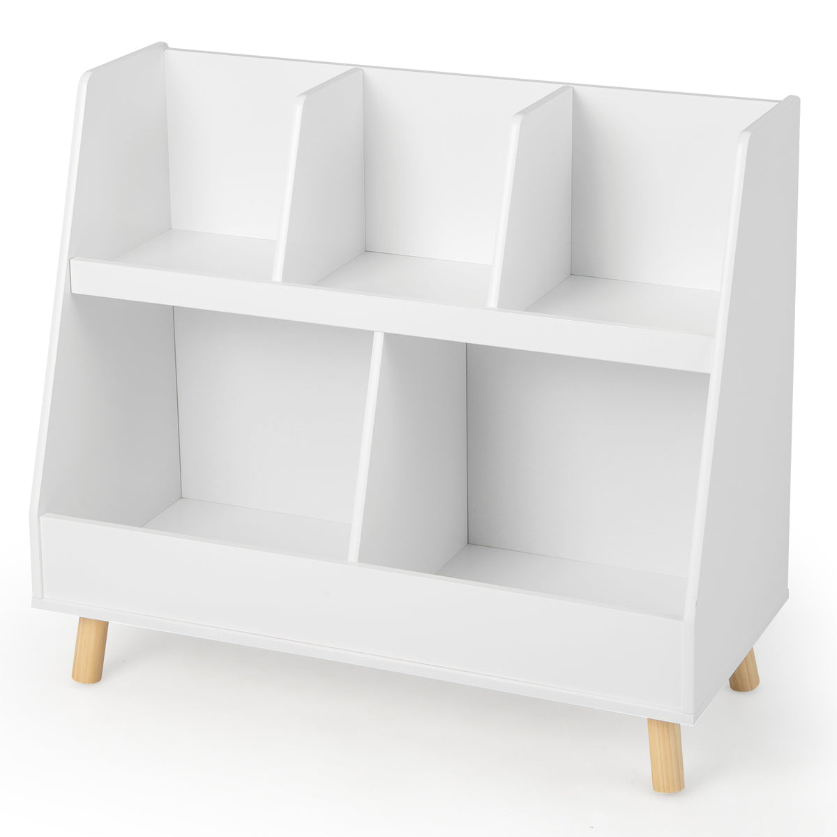 5-Cube Kids Bookshelf and Toy Organizer with Anti-Tipping Kits-Oak - White