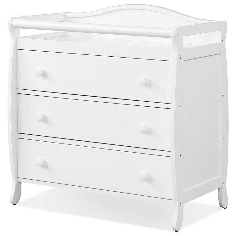Baby Changing Table Infant Diaper with 3 Drawers and Safety Belt-White - White