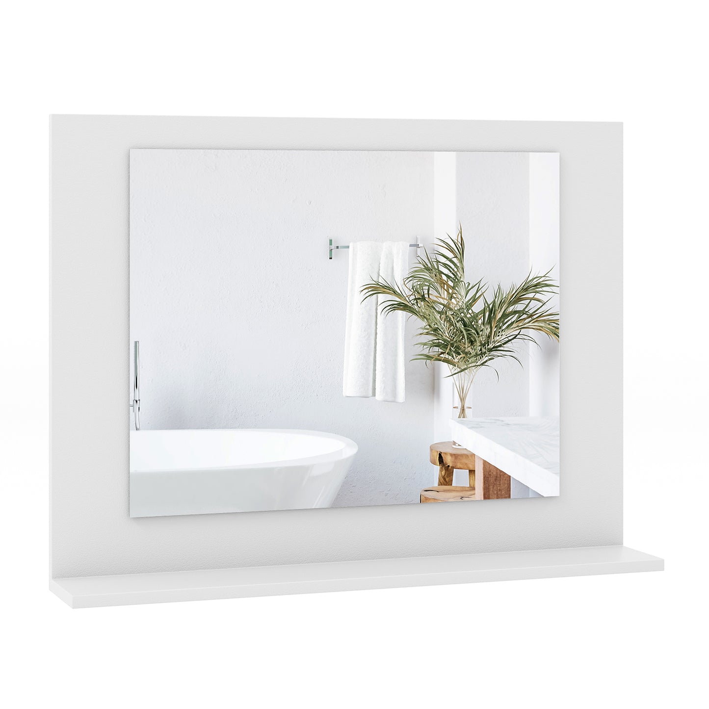 Rectangle Bathroom Mirror with Shelf 23.5 x 17.5 Inch and Wood Frame-Brown - White