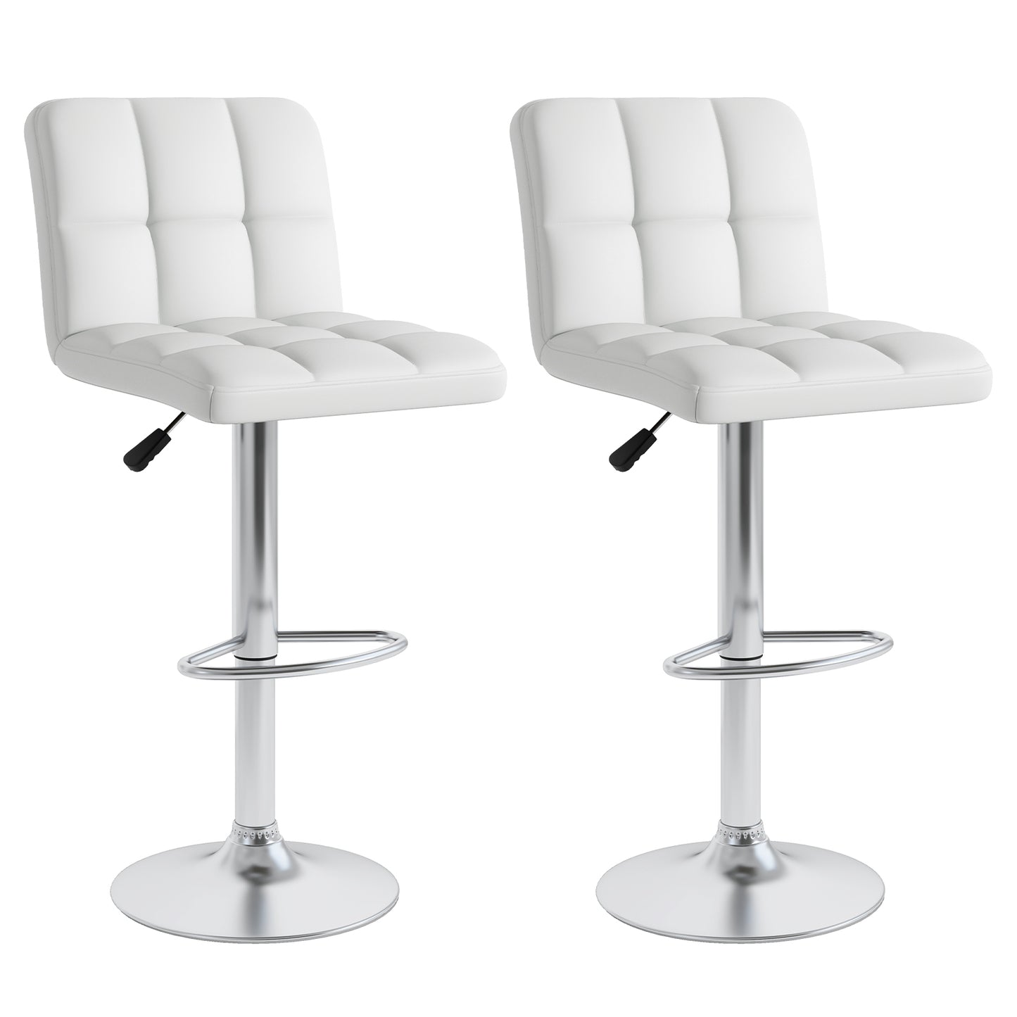 Set of 2 Square Swivel Adjustable PU Leather Bar Stools with Back and Footrest-Coffee - White