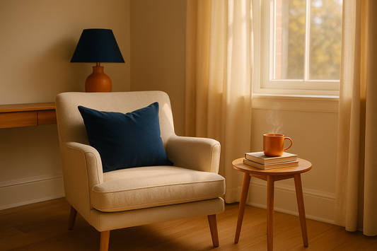 The morning room — light, coffee, and one piece of furniture