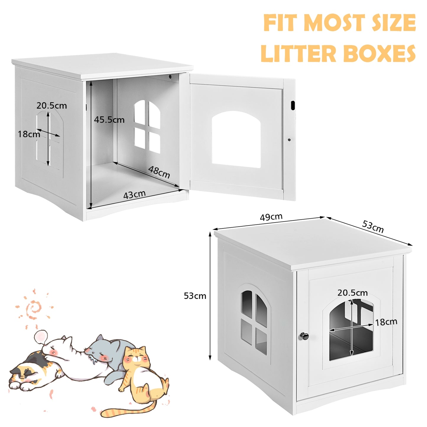Side Table Nightstand Decorative Cat House-White