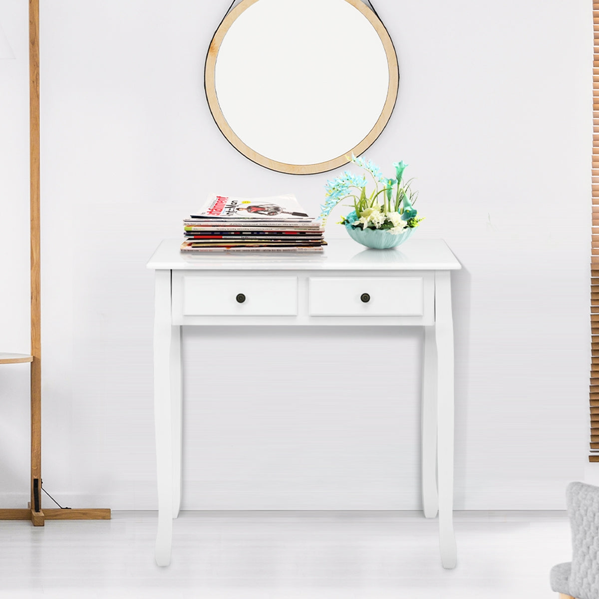 Writing Desk 2-Tier Vanity Desk Computer Desk with 4 Drawers-White