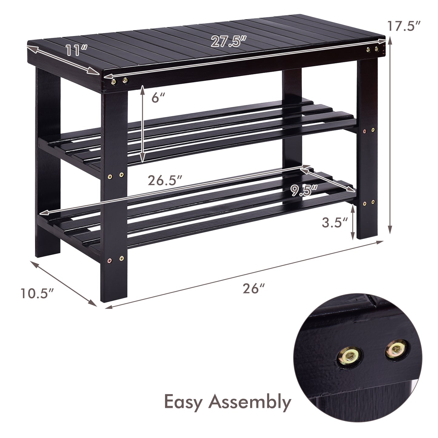 3 Tier Bamboo Bench Storage Shoe Shelf-Natural