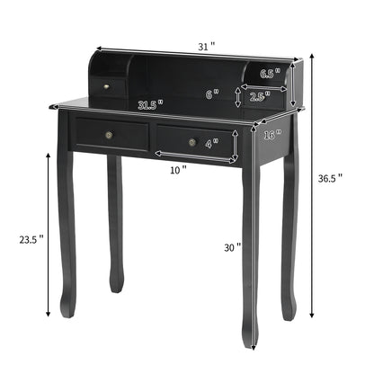 Writing Desk 2-Tier Vanity Desk Computer Desk with 4 Drawers-Black