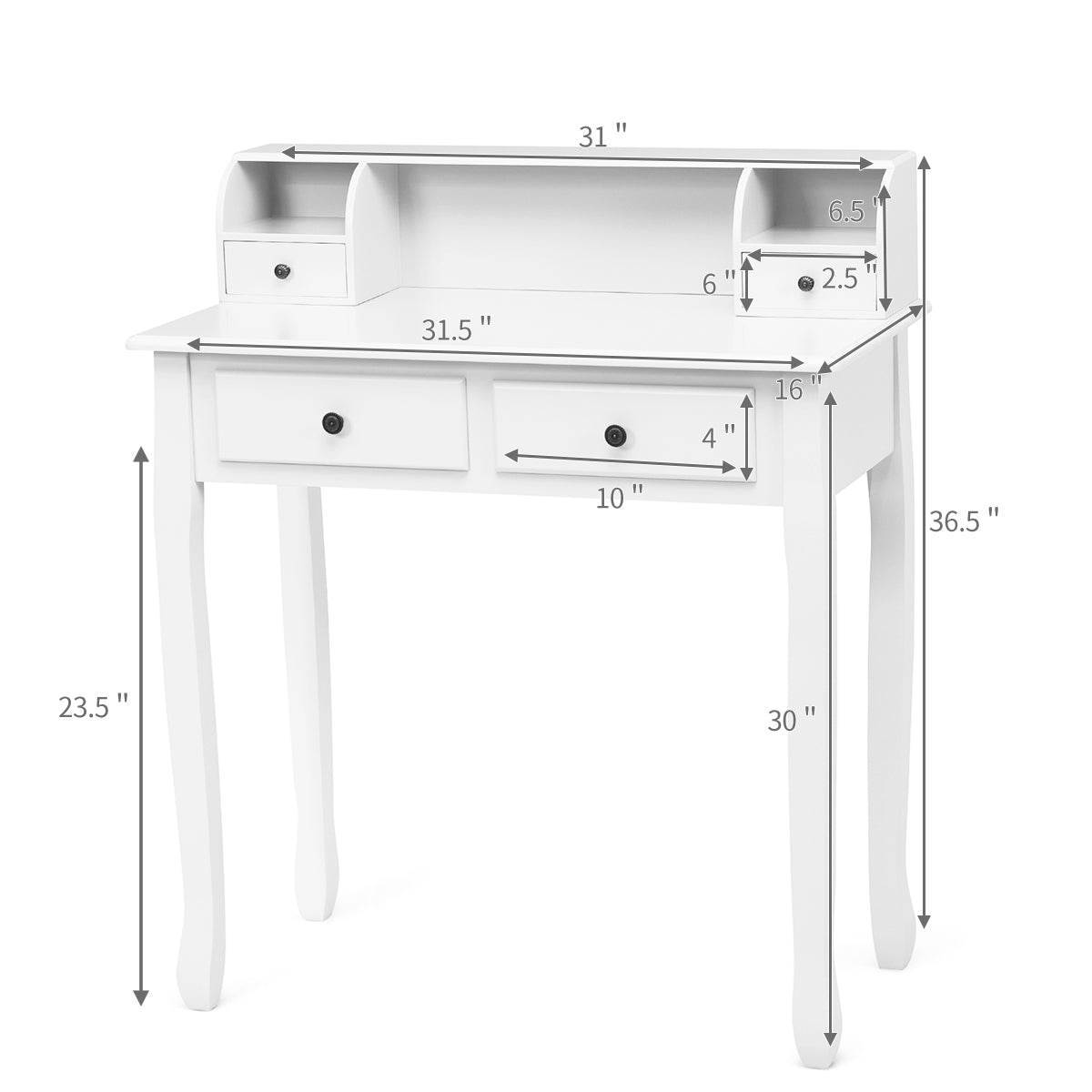 Writing Desk 2-Tier Vanity Desk Computer Desk with 4 Drawers-White