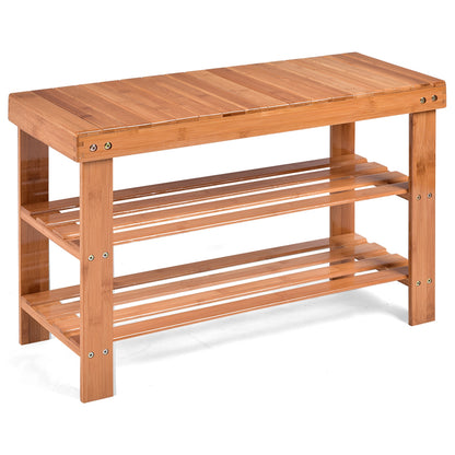 3-Tier Bamboo Shoe Bench Holds up to 6 Pairs for Entry-White - Natural
