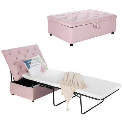 Folding Ottoman Sleeper Bed with Mattress for Guest Bed and Office Nap-Blue - Pink