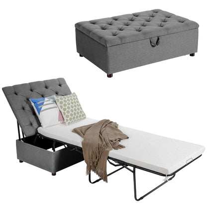 Folding Ottoman Sleeper Bed with Mattress for Guest Bed and Office Nap-Blue - Gray