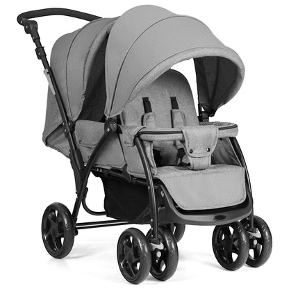 Foldable Lightweight Front Back Seats Double Baby Stroller-Gray - Gray