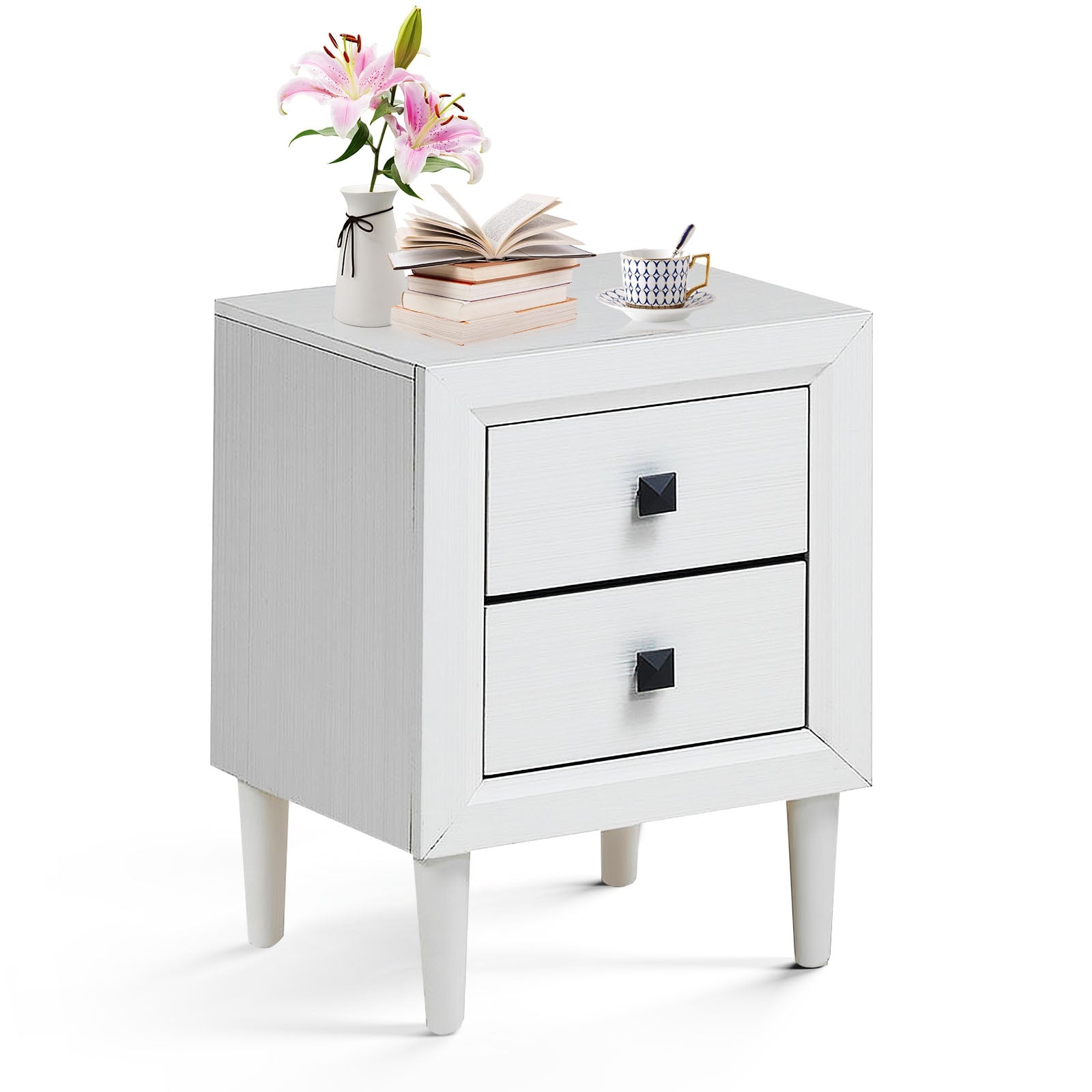 Multipurpose Retro Bedside Nightstand with 2 Drawers-Gray - White