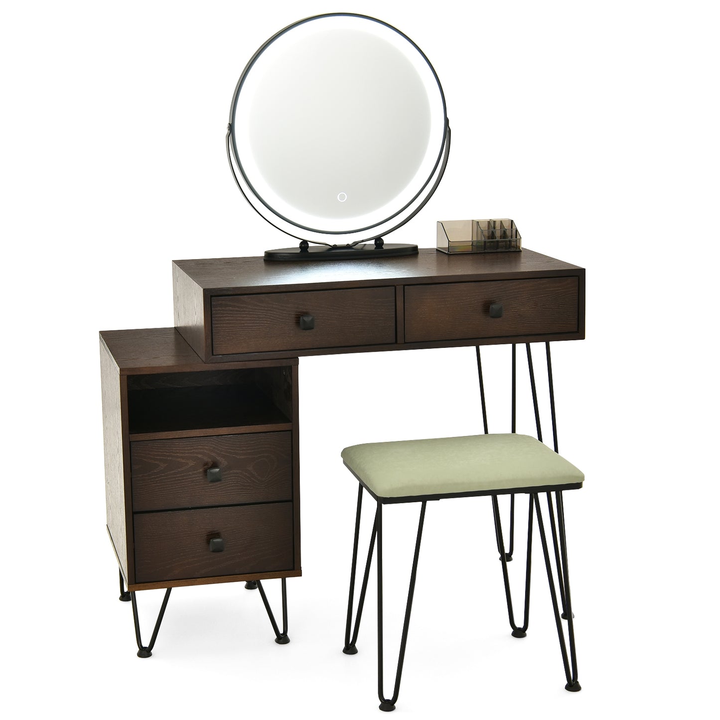 Modern Dressing Table with Storage Cabinet-White - Brown