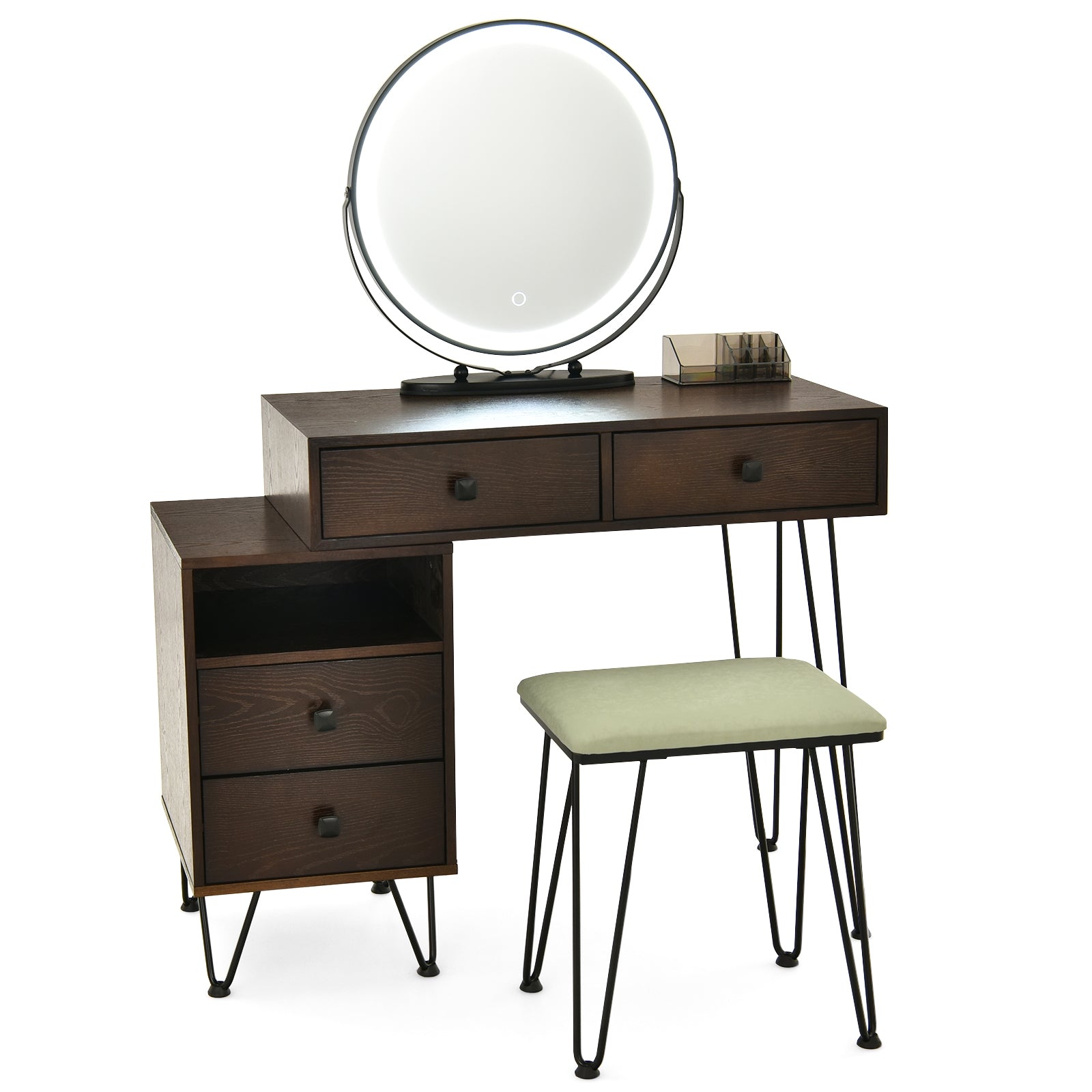 Modern Dressing Table with Storage Cabinet-White - Brown