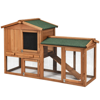 58 Inch Weatherproof Wooden Rabbit Hutch-Brown