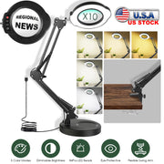 10X Magnifying Glass with Light And Stand Real Glass Lens Magnifying Desk Lamp with Clamp 5 Color Modes Dimmable Brightness For Craft Reading Painting