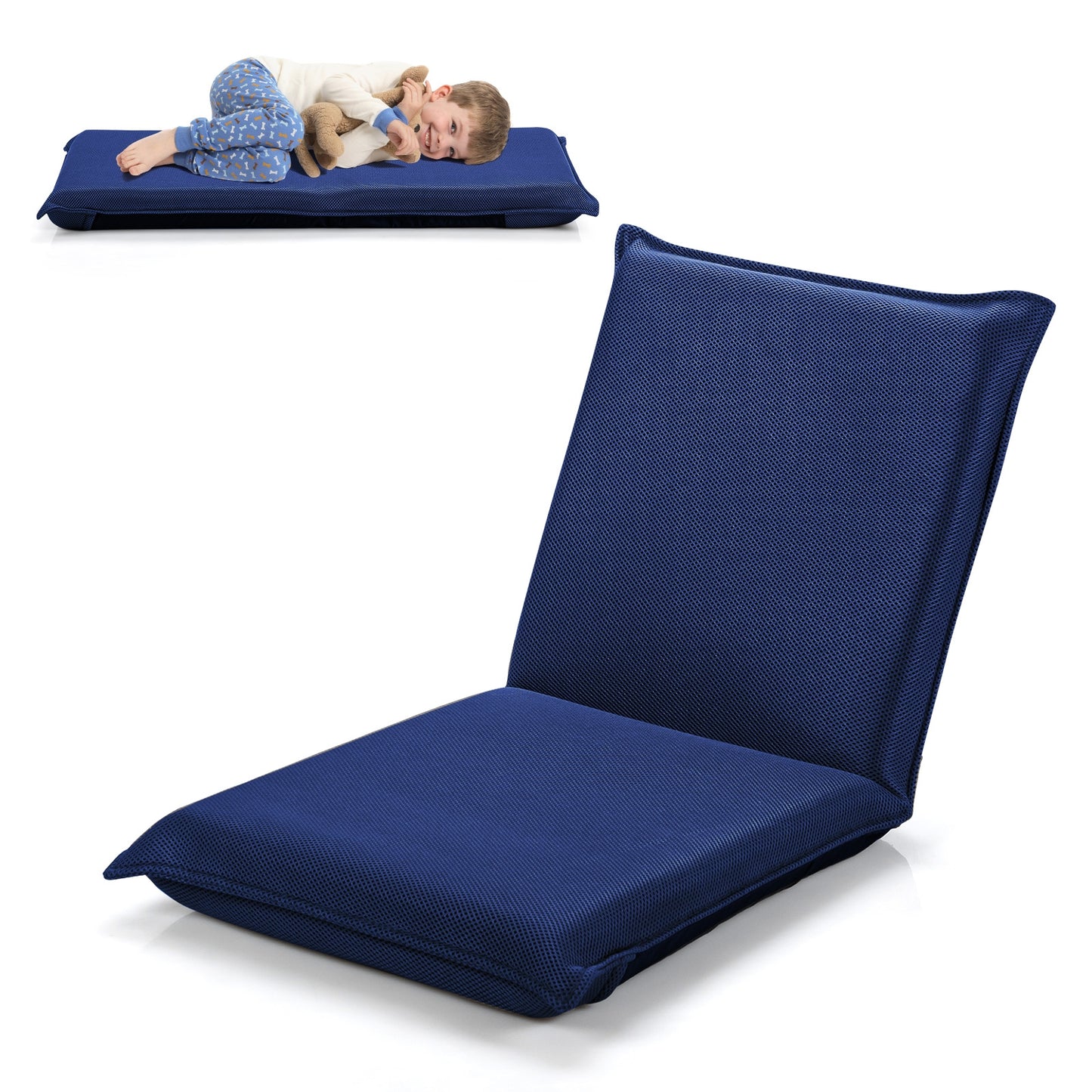 Adjustable 6 positions Folding Lazy Man Sofa Chair Floor Chair-Coffee - Navy