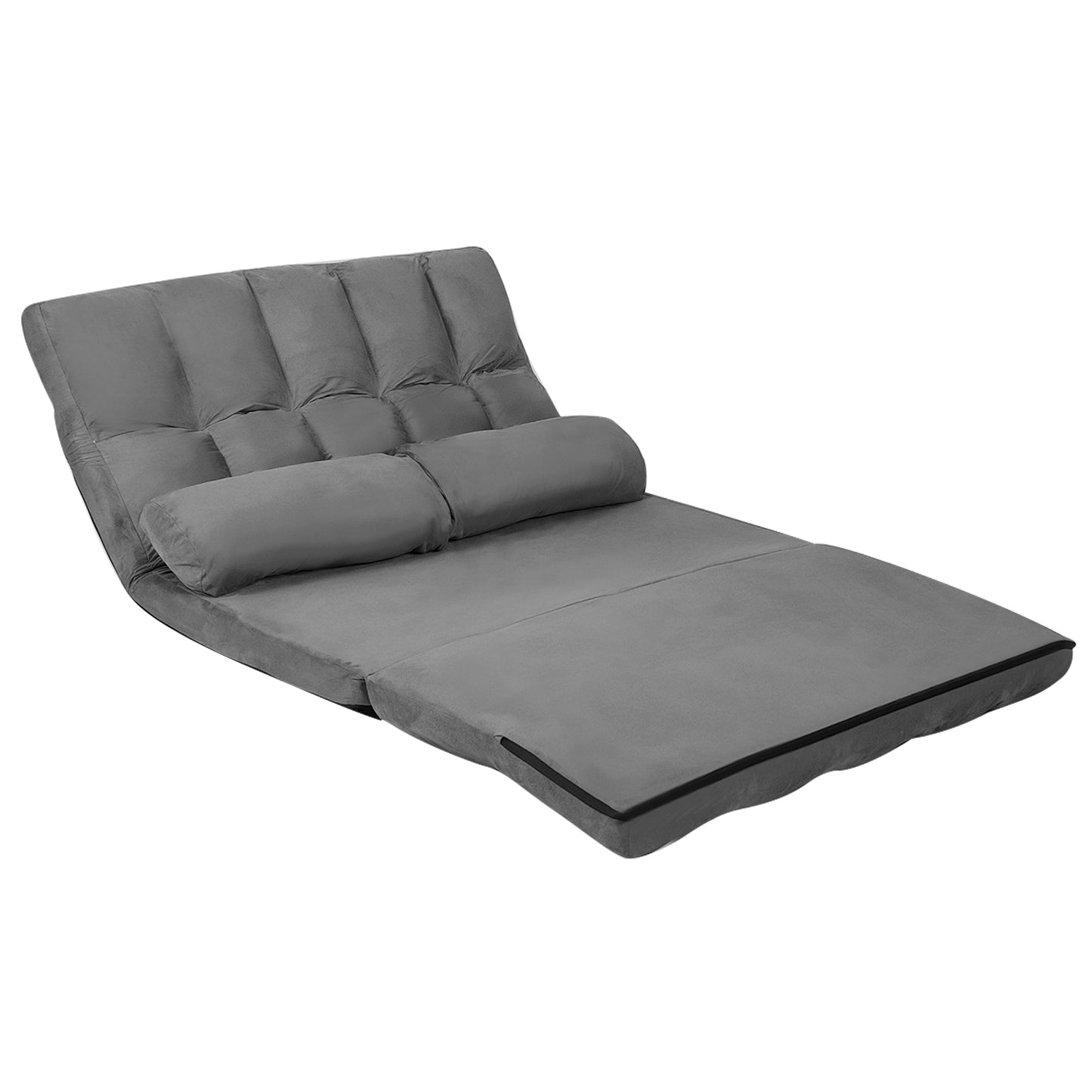6-Position Foldable Floor Sofa Bed with Detachable Cloth Cover-Beige - Gray