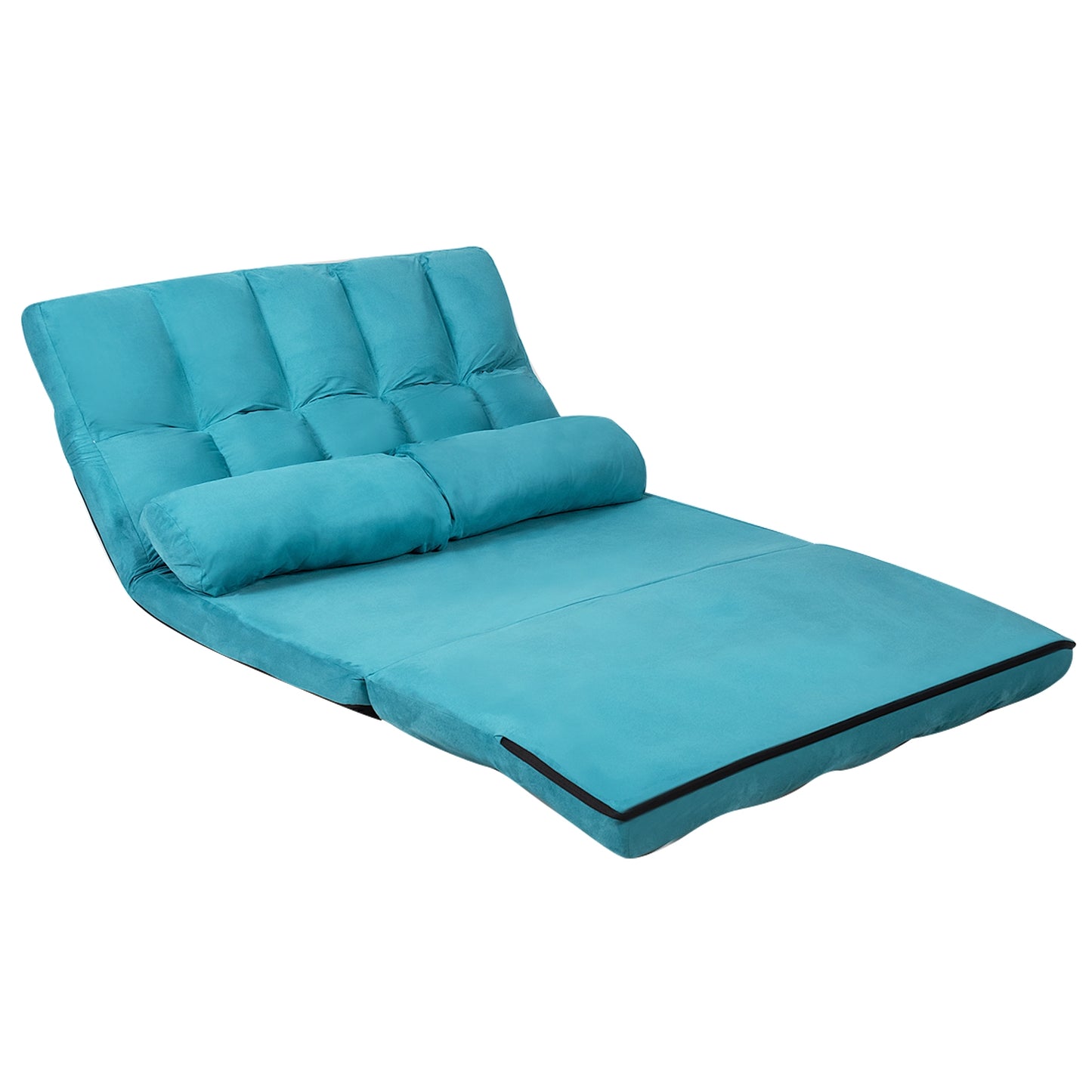 6-Position Foldable Floor Sofa Bed with Detachable Cloth Cover-Beige - Blue