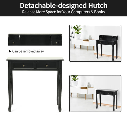 Writing Desk 2-Tier Vanity Desk Computer Desk with 4 Drawers-Black