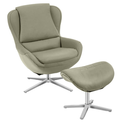 360¬∞ ¬†Swivel Leather Lounge Chair with Ottoman and Aluminum Alloy Base-Gray