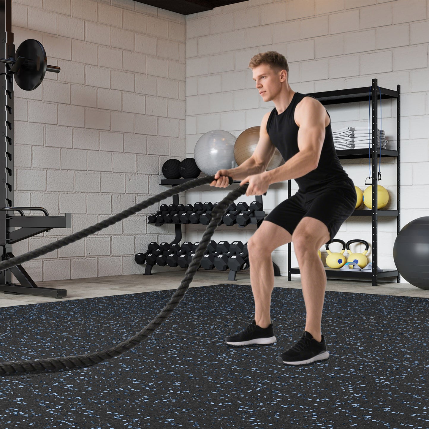 Interlocking Rubber Exercise Mat Set 48 Sq Ft with Borders