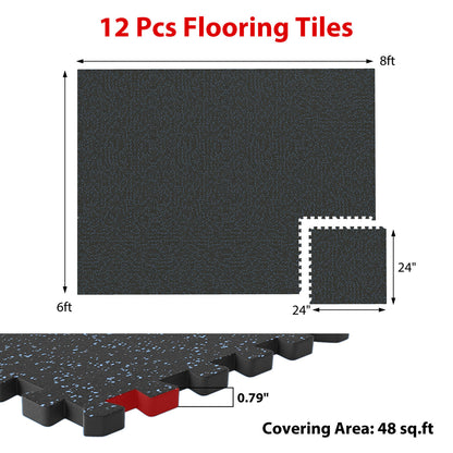 Interlocking Rubber Exercise Mat Set 48 Sq Ft with Borders