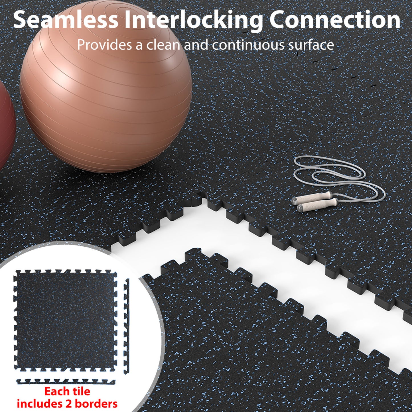 Interlocking Rubber Exercise Mat Set 48 Sq Ft with Borders
