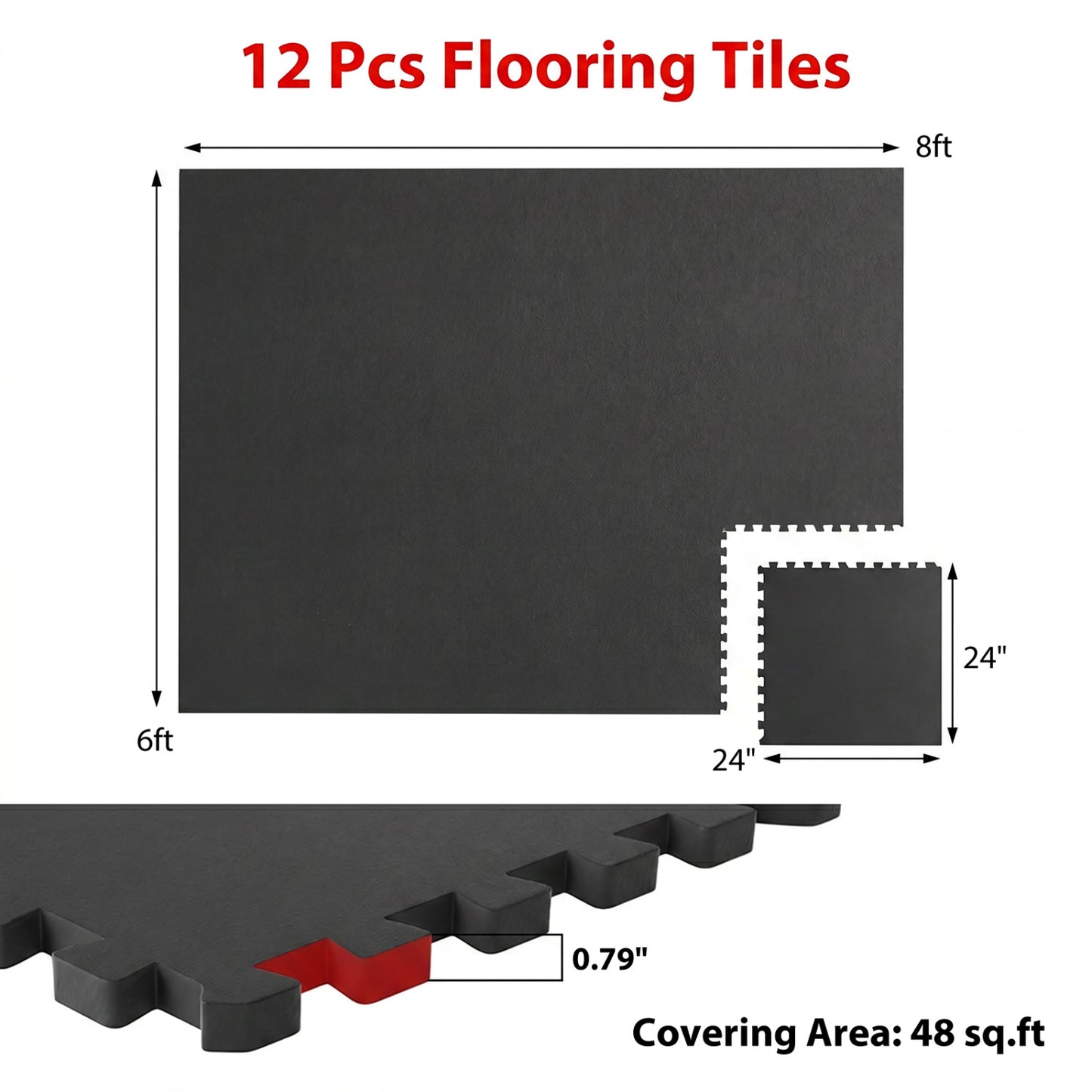 Interlocking Rubber Exercise Mat Set 48 Sq Ft with Borders