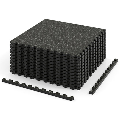 Interlocking Rubber Exercise Mat 48 Sq Ft with Borders